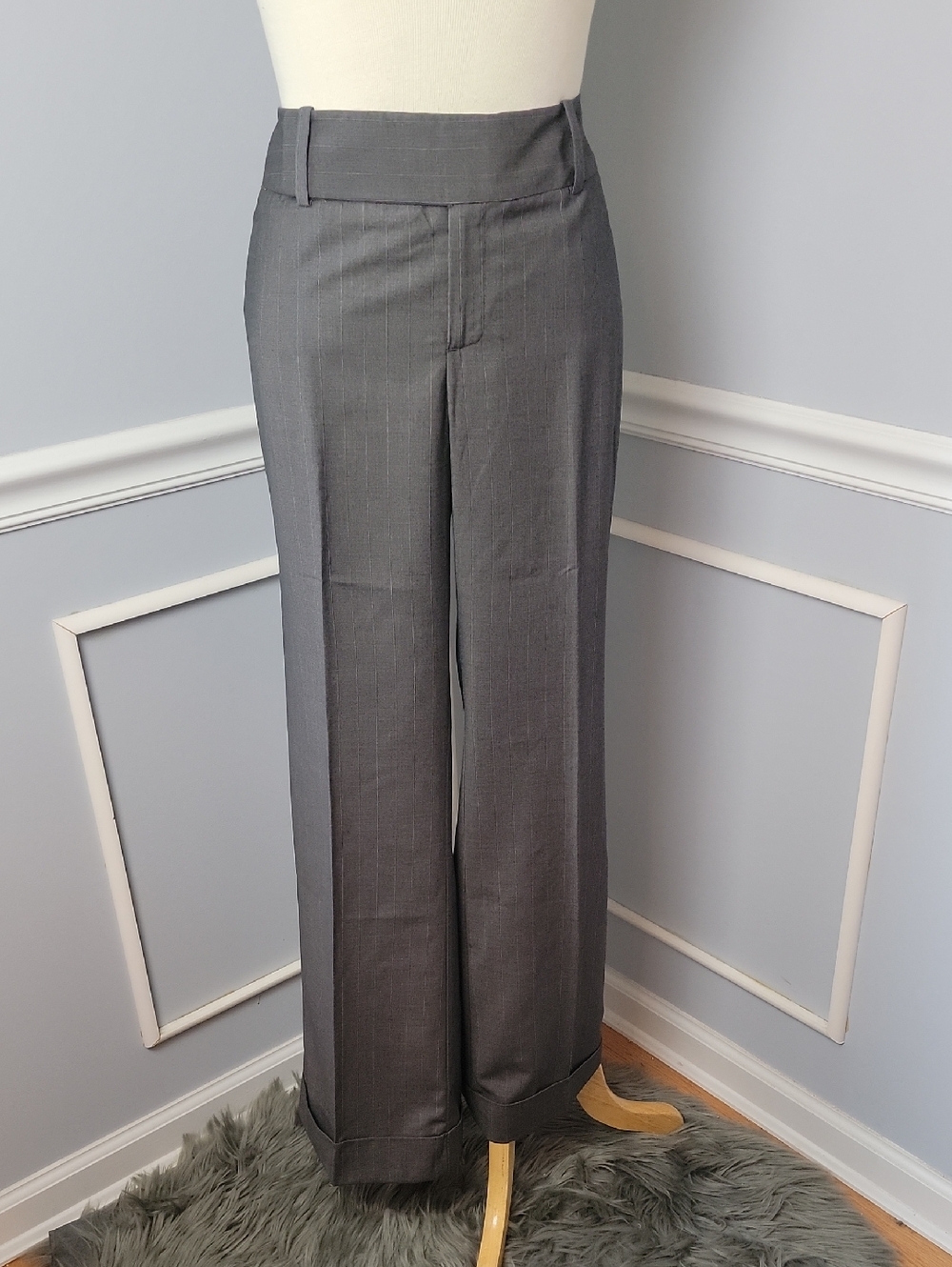 BANANA REPUBLIC Martin Fit Gray Pinstripe Cuffed Wide Leg Office Dress Pants 10‎